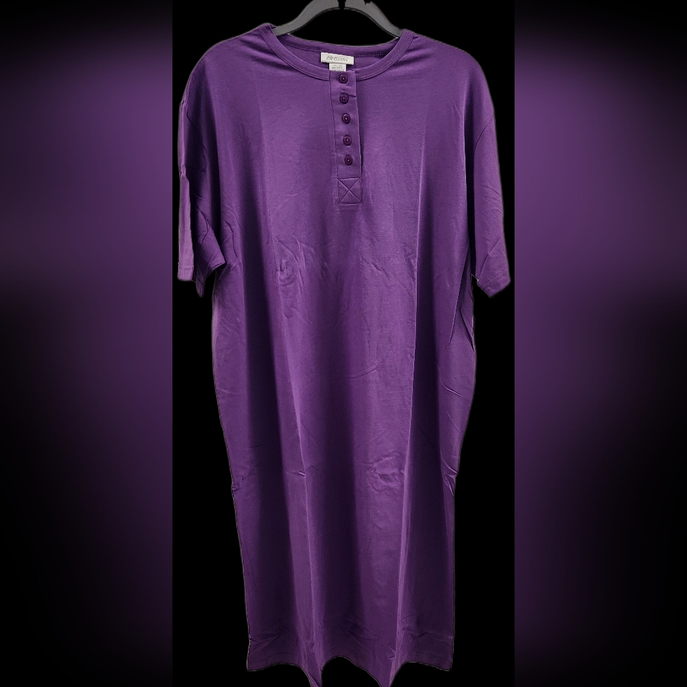 CW Classics Henley Sleep Dress Nightgown Purple 5 Button 100% Cotton Large NIP